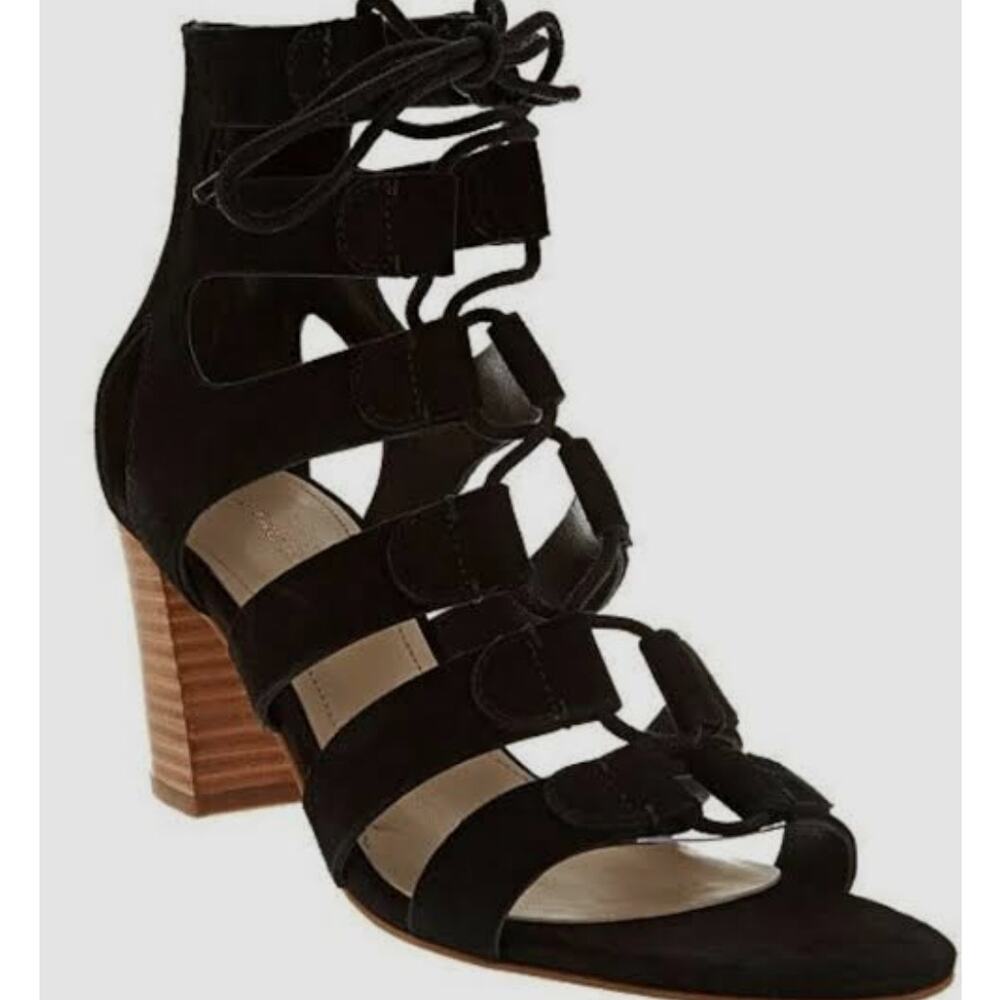 Marc Fisher Paradox Suede Block Heel Gladiator Sandals Black 7.5M Caged Lace up